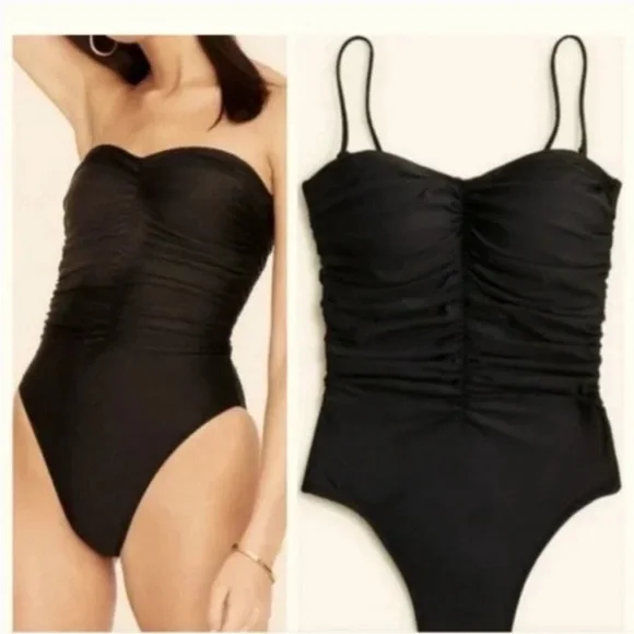 NWT J CREW Ruched Sweetheart One Piece Swimsuit Black Convertible Strapless - Picture 1 of 5
